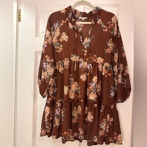 American Eagle floral long sleeve brown dress size S